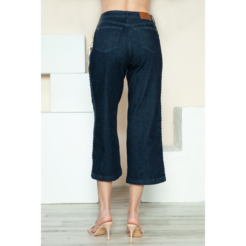 Judy Blue Side Seam Braid Detail Crop Wide Leg Jeans - JB88851 Rise - Size 0/24 - Picture 3 of 6